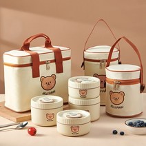 도시락통 세트 스테인리스 보온도시락+보온백+수저 세트, 베이지 4단 2000ML, 1개