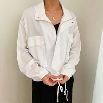 스타일아유 하이넥 린넨 점퍼 여성 여름 긴팔 집업 바람막이 자켓 루즈핏 간절기 바람막이 아우터