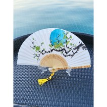 한국전통 수묵화 사군자 여름신작 동양화 문인화 둥근 달과 녹매화 부채 소우의먹그림