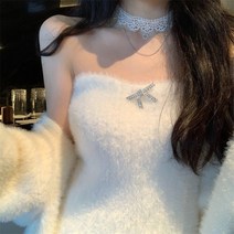 브라탑 원피스 여성 겨울 가을 달콤하고 맵다 뽀글이 힙랩 작은 키 이너웨어 오픈숄더 숏 4099729642