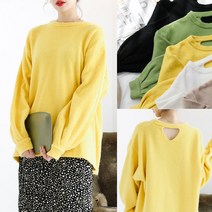 여자 라운드넥 베이직 뒷트임 하트포인트 루즈핏 니트_GT8942