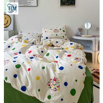 초록색 이불 연두색 침대 침구 순면 싱글 도트 땡땡이 자취 원룸 아이방 꾸미기 화이트