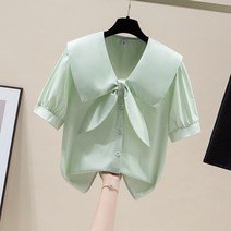 스위트 쉬폰 블라우스 여 여름 시크한 나이 빼기 가디건 루즈핏 날씬해 보이는 반팔 상의