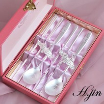 [라몽] H.jin 쌍학 은수저세트 플러스 2인 (1세트) 국산 은수저 2p + 은도금 수저받침 2p + 정품케이스, 1세트, 숟가락 2p + 젓가락 2p + 받침 2p + 케이스