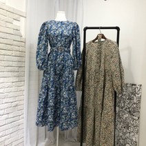 엠벨라 울산점 21년 봄 최신상(빅세일60%)어깨 소매 셔링 빈티지 플라워 롱원피스!!박스로코디 편안한 스타일 허리 밸트 코디하며 날씬해 보이며**종아리길이 롱원피스