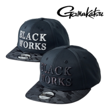 [가마가츠] 플랫 브림 캡(BLACK WORKS) GM-9895 낚시모자, 블랙×실버 L
