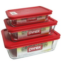 파이렉스 반찬통 유리밀폐 사각 레드 3종세트 용기