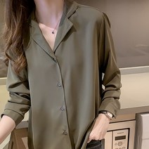 로로비 여성 쉬폰 브이넥 카라 셔츠 블라우스 여자 루즈핏 긴팔 면접
