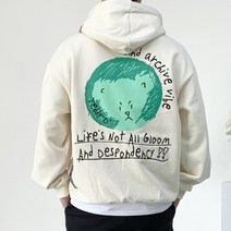 반즈 남자 귀여운 삐진 곰돌이 빽프린팅 패치 오버핏 기모 후드 티셔츠4color 후드티