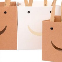 블루몬 포장 봉투 쇼핑백 접이식 사각 상자 스마일 선물 백 케이스 중 - 브라운