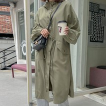 로로텐 오버핏 후드 롱 야상 점퍼 스트링 여성 빅사이즈