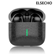 ELSECHO 블루투스 5.3 무선 이어버드 통화 소음 취소 스포츠 뮤직 이어폰, 블랙