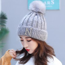 방울털모자 여성 여자 얼굴작아보이는 겨울 학생 스키 데일리 모자