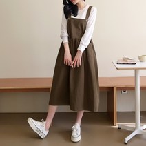 데일리앤 큐티 루즈핏 플레어 뷔스티에 롱 멜빵 원피스