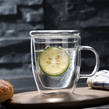 기타 브랜드 투명 이중유리 머그컵 375ml (뚜껑포함), 375ml1개