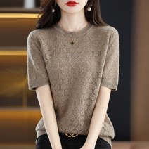 티셔츠 100 퓨어 울 봄 여름 신작 여성용 라운드 넥 풀오버 캐주얼 니트 반소매 루즈
