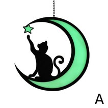 스테인드글라스 인테리어소품 감성 레트로 빈티지스테인드 글라스 고양이 달 창문 걸이 스티커 Sun Catcher, 02 Green