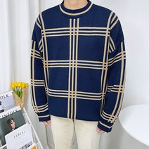 애드매이브 남녀공용 두툼한 두께감 빅오버핏 체크 라운드 니트 4color