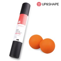 업앤쉐이프 EVA 슬림폼롤러 10X61cm + 피넛 마사지볼 (오렌지), 블랙