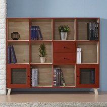 [인우드] 푸키 원목 3단4칸 망도어형 도장책장-서랍 공간박스세트, 색상:그린