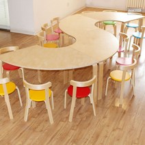 미술학원책상 미대생 낮은 넓은 우드 학생 걸상, 큰 U자 (큰 롱 테이블 2개 x 부채형 테이블 2개)