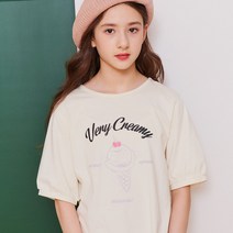 오션스카이 여아 오버핏 소매 프린트 티셔츠-KEJG5152B0A