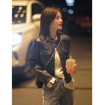 2023 초봄 신작 여성 스몰 남성 올해 블랙 짧은 가죽 자켓 오토바이 자켓 여성 의류