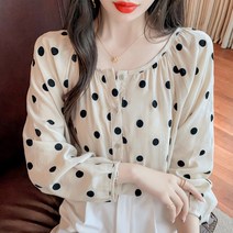 스타일아유 봄 땡땡이 셔링 라운드넥 퍼프 쉬폰 예쁜 블라우스 가을 간절기 데이트룩 오피스룩