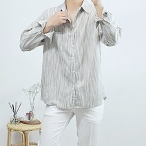 반즈하우스 남자 불규칙 스트라이프 린넨 루즈핏 여름 셔츠 남방