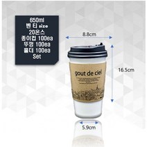 20온스 종이컵 세트 핫컵+뚜껑 +홀더 100개 세트 (20온스핫컵+검정개폐리드+파리홀더), 100개세트