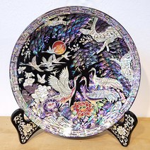 한국 전통 자개 나전칠기 미니 쟁반 스탠드 장식품 송학 18cm 부모님 승진 외국인 선물 기념품