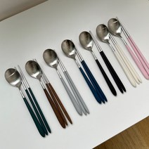 골든벨 수저세트 로마 한식 젓가락 숟가락 신혼 부부 집들이선물 예쁜 수저 커트러리 세트, 블랙