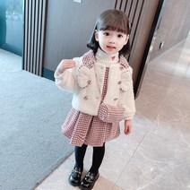 레드호호 여아겨울 기모체크원피스 퍼자켓 기모자켓 투피스세트복