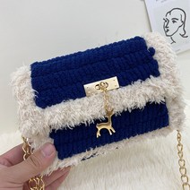 DIY 가방 bag 1344# 뜨개질 아이스바 메쉬백 여친 크로스백 완성품 증정 뉴타임즈 Z, 얼음 조항 짙 은 남색 재료 가방 (사슴) + 교육