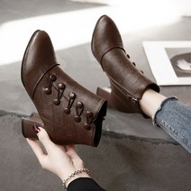 후아나야 앵글부츠 빅사이즈 둥근코 여성앵클부츠 가을 여자 하이힐 5cm