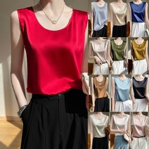 [인성] 여성용 라운드넥 쉬폰 실크 민소매 나시 정장나시 런닝 14Color