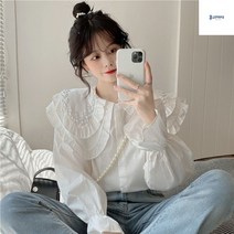빅카라 블라우스 화이트 긴팔 셔츠 상의 여성 봄 가을 공주풍