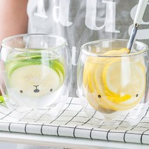 달자샵 러블리 이중 레이어 고급 글라스잔 깜찍 동물 캐릭터 디자인 홈카페 내열유리 컵, 1Pcs, 오리