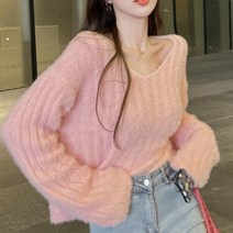 니트 퍼 크롭 여리핏 HH-D25 브이넥