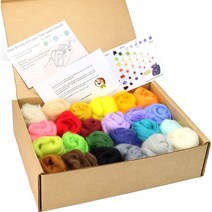 Woolbuddy Needle Felting Wool Natural Handmade Wool Roving 6가지 생생한 색상 설명서 (24 Wool Kit, 단일옵션