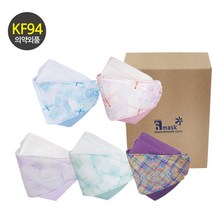 KF94 마스크 세트 50매 패션 컬러 꽃무늬 봄 민트 분홍 보라 블루 나비 패턴 투톤 선물 세트 연예인 명품 숨쉬기편한 국산 일회용 대형, 투톤 A 세트 50매