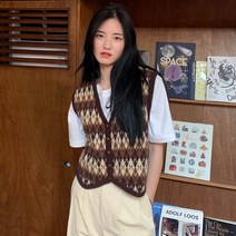 아이엠몽 여성용 아가일 패턴 마츠니 니트 조끼