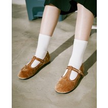 [미카] 옐로우 벨벳 T스트랩 플랫슈즈 (굽높이 : 1 cm/볼넓이 : 8.5 cm) FPSO2F167Y3
