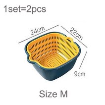주방 실리콘 더블 드레인 바구니 그릇 세척 보관 바구니 스트레이너 그릇 드레 이너 야채 과일 청소 소쿠리 도구, 2PCS Size M