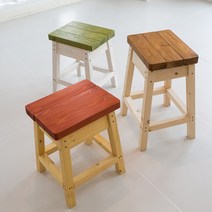 드라마 비엔스툴 소나무원목 사각스툴의자 다양한컬러, 오크+화이트, 55cm