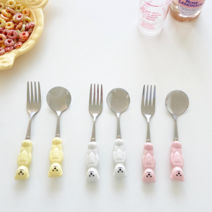 빈티지 곰돌이 커트러리 스푼 포크 시리얼 요거트 요플레 홈카페 파스텔 숟가락 3color, 포크 (낱개), 옐로우