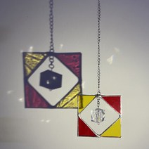 [주문제작] 투톤 크리스탈 사각 썬캐쳐 스테인드글라스 유리 모빌 인테리어 소품