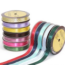 (AES) 공단 프린트 리본 15mmx16yd 땡땡이 포장 끈, B12. 검정 - 백아이