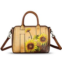 여성용 천연 가죽 사첼 핸드 페인팅 핸드백 탑 핸들 백 핸드메이드 지갑 크로스바디 패턴1FEIGITOR