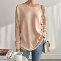 오드리쇼룸 브이넥 밑단 라운드 베이직 데일리 비비드 니트티